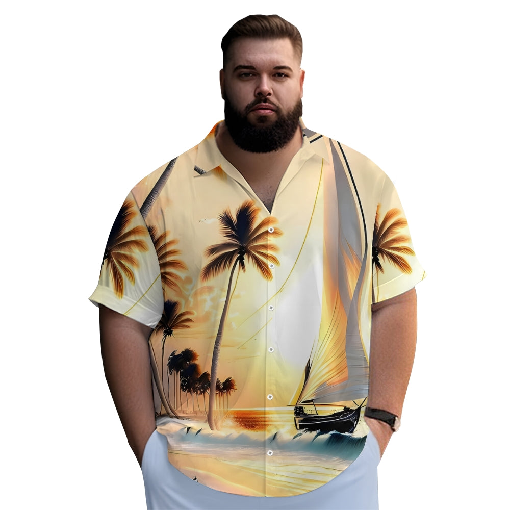 Beach Scenery Sailing Print Casual Short Sleeve Shirt 2404000185