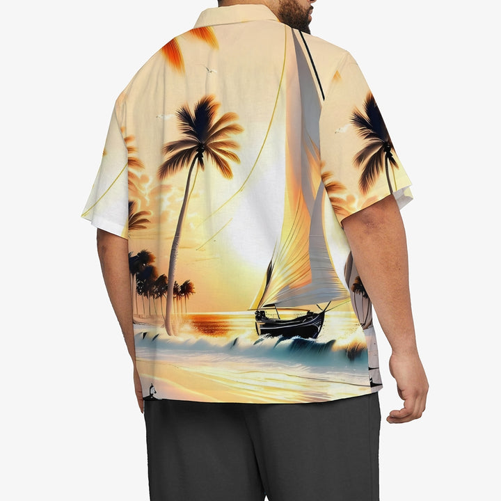 Beach Scenery Sailing Print Casual Short Sleeve Shirt 2404000185