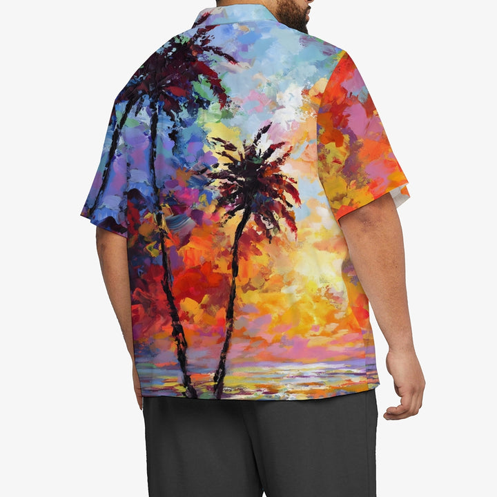 Hawaiian Coconut Tree Oil Painting Art Print Short Sleeve Shirt 2404001791