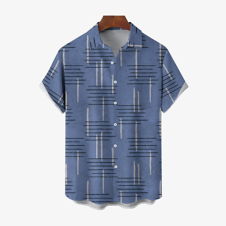50's Retro Geometric Line Print Casual Vacation Shirt 2406000044