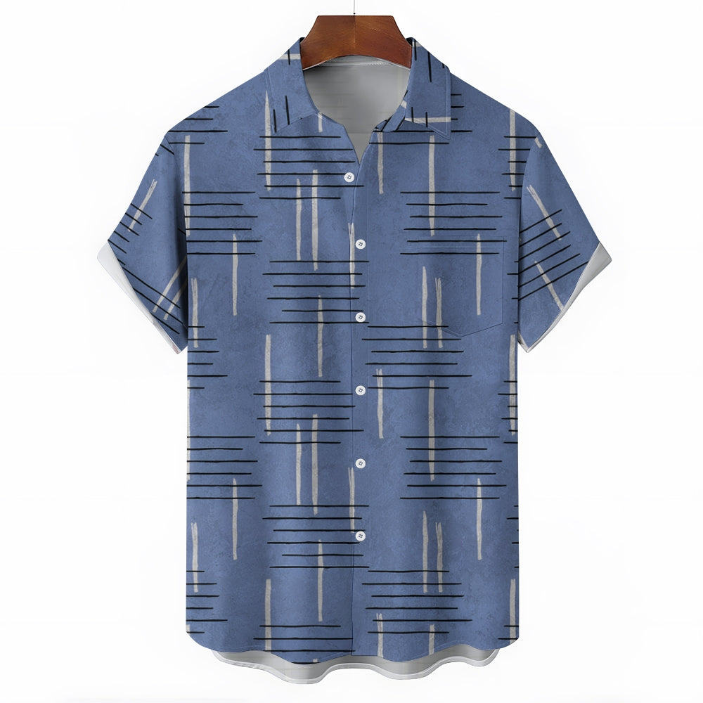 50's Retro Geometric Line Print Casual Vacation Shirt 2406000044