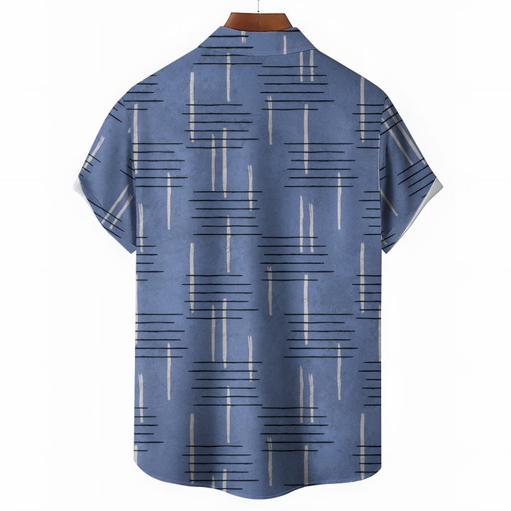 50's Retro Geometric Line Print Casual Vacation Shirt 2406000044