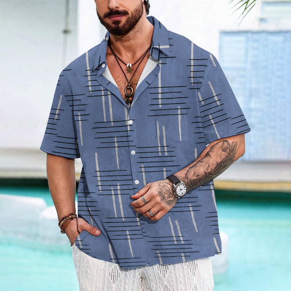 50's Retro Geometric Line Print Casual Vacation Shirt 2406000044