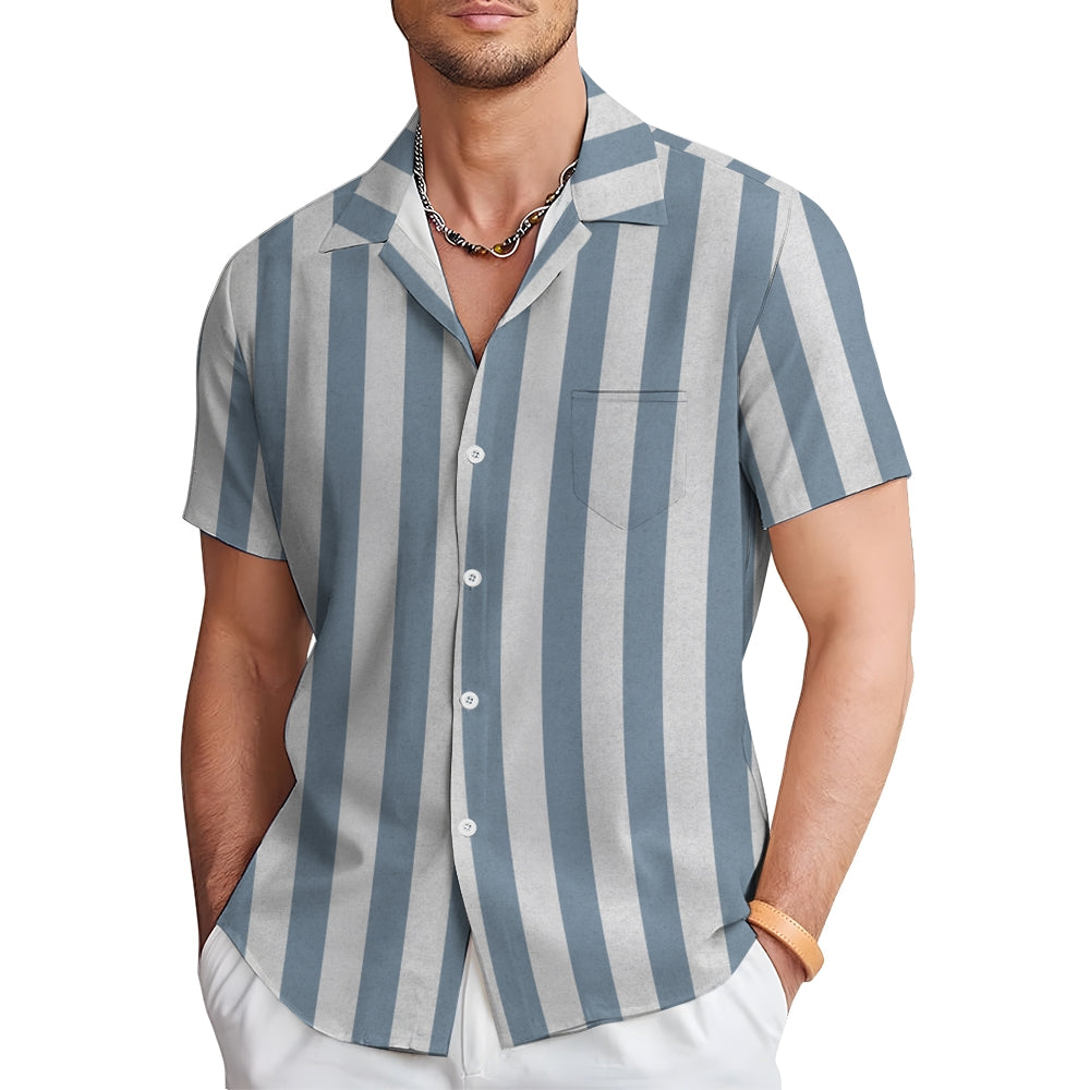 Men's Striped Print Button-Up Short Sleeve Shirt 2406000047