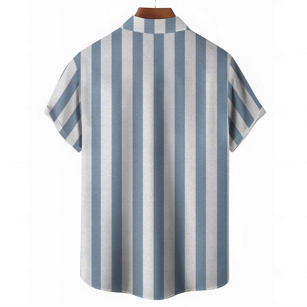 Men's Striped Print Button-Up Short Sleeve Shirt 2406000047