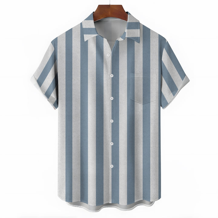 Men's Striped Print Button-Up Short Sleeve Shirt 2406000047