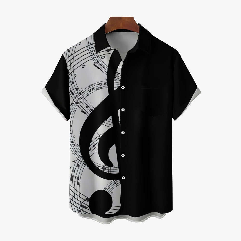 Men's Music Note Casual Bowling Shirt Short Sleeve Shirt 2406000048