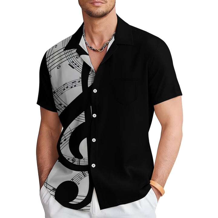 Men's Music Note Casual Bowling Shirt Short Sleeve Shirt 2406000048