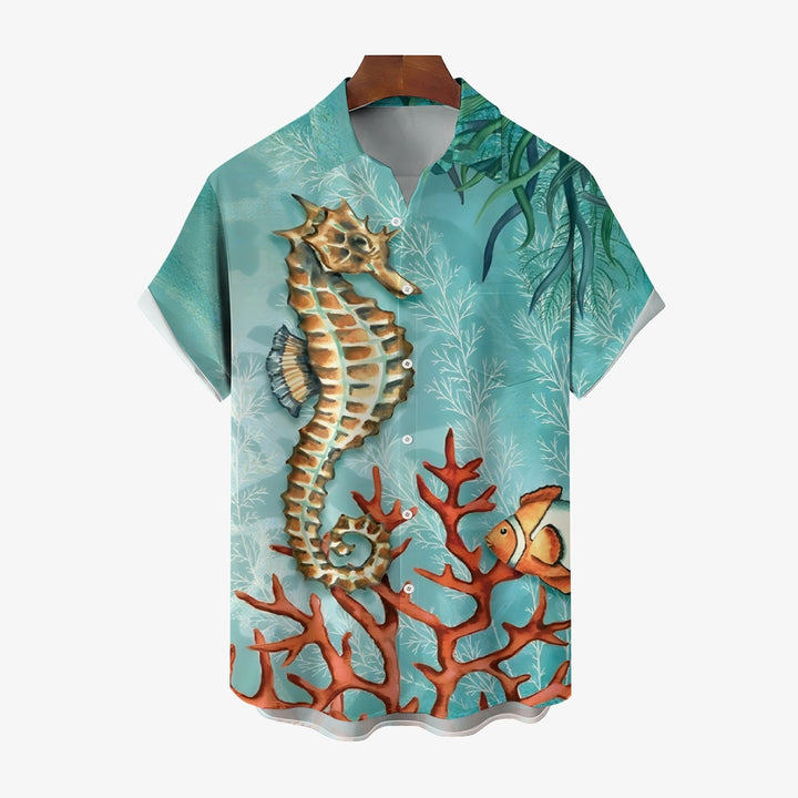 Men's Ocean Seahorse Clownfish Casual Short Sleeve Shirt 2312000332