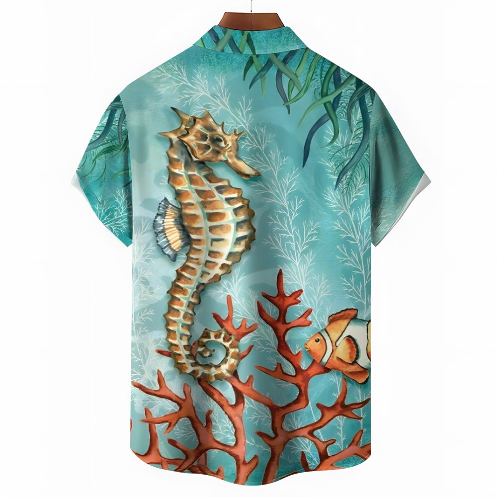 Men's Ocean Seahorse Clownfish Casual Short Sleeve Shirt 2312000332