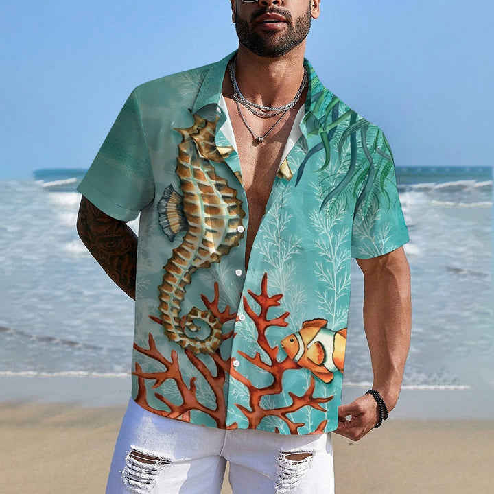 Men's Ocean Seahorse Clownfish Casual Short Sleeve Shirt 2312000332