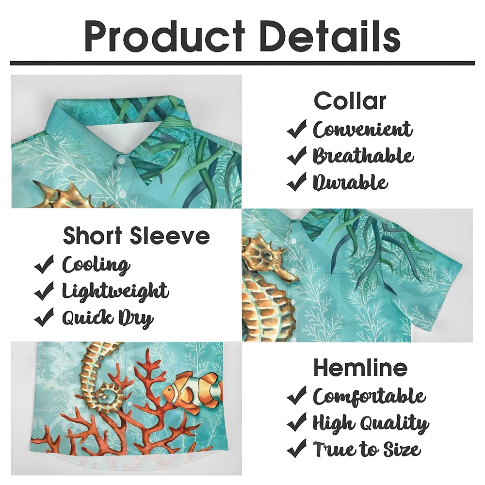 Men's Ocean Seahorse Clownfish Casual Short Sleeve Shirt 2312000332