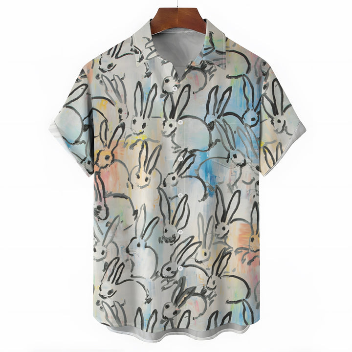 Men's Rabbit Art Casual Short Sleeve Shirt 2401000099