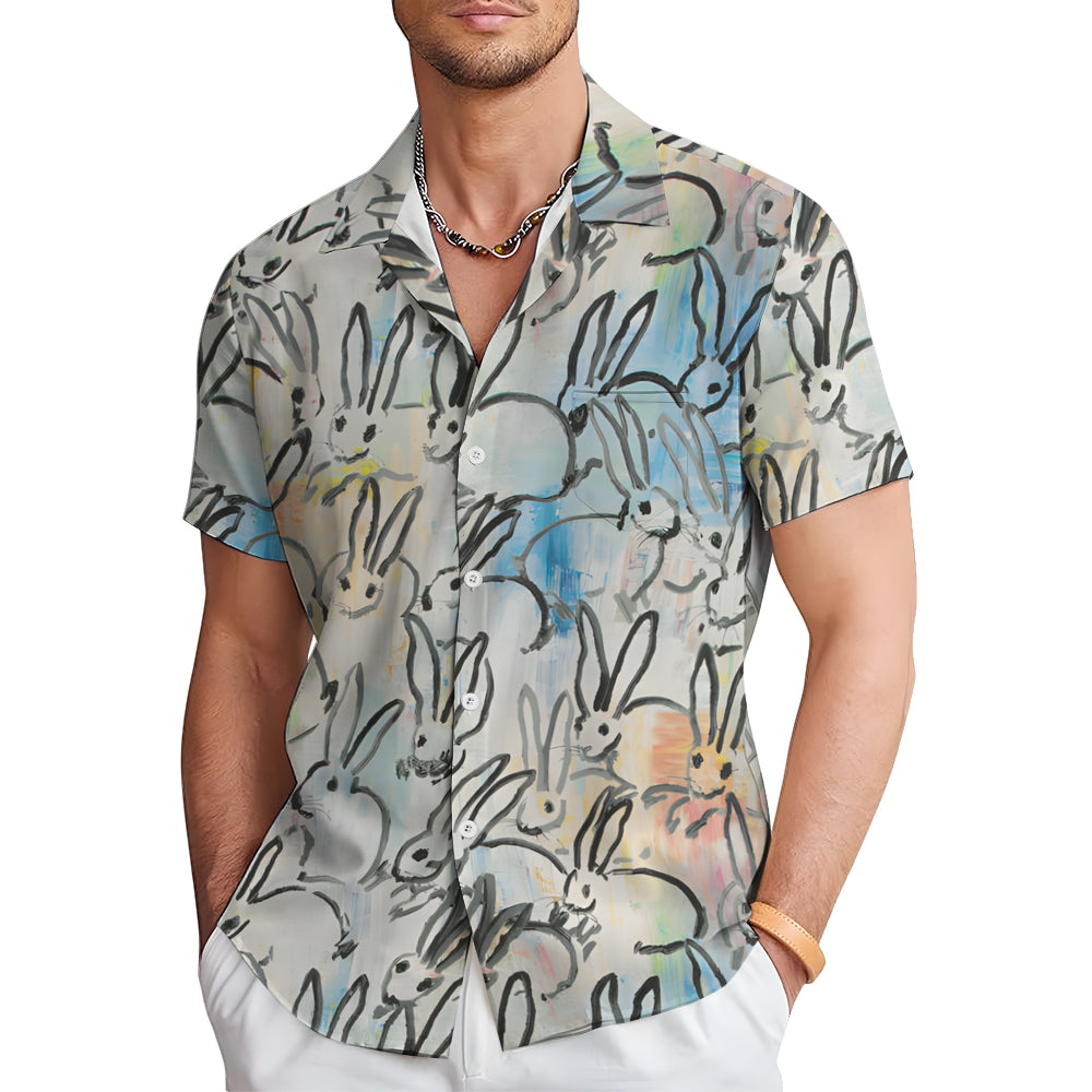 Men's Rabbit Art Casual Short Sleeve Shirt 2401000099