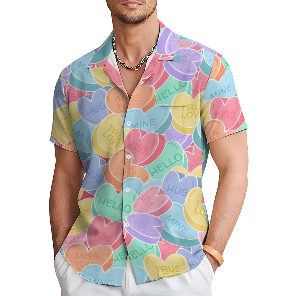 Valentine's Day Hearts Casual Short Sleeve Shirt 2312000189