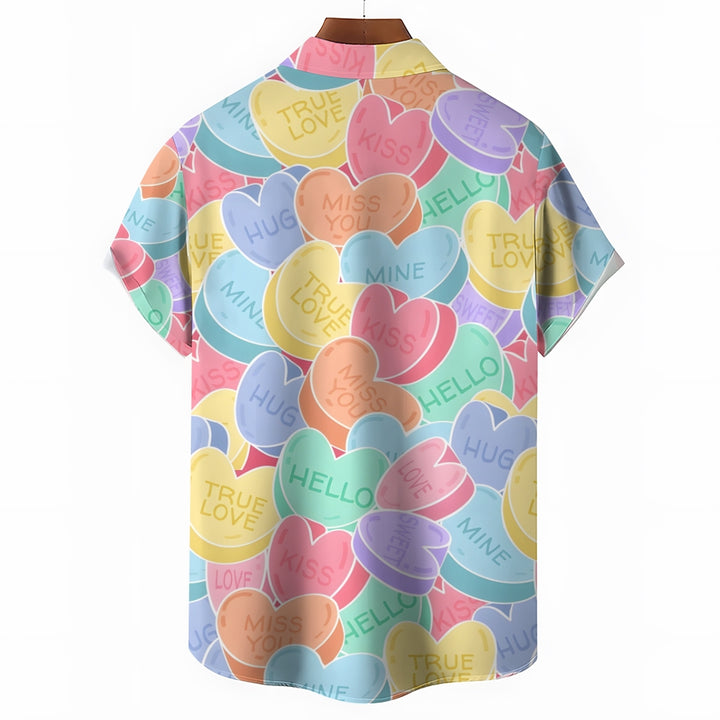 Valentine's Day Hearts Casual Short Sleeve Shirt 2312000189