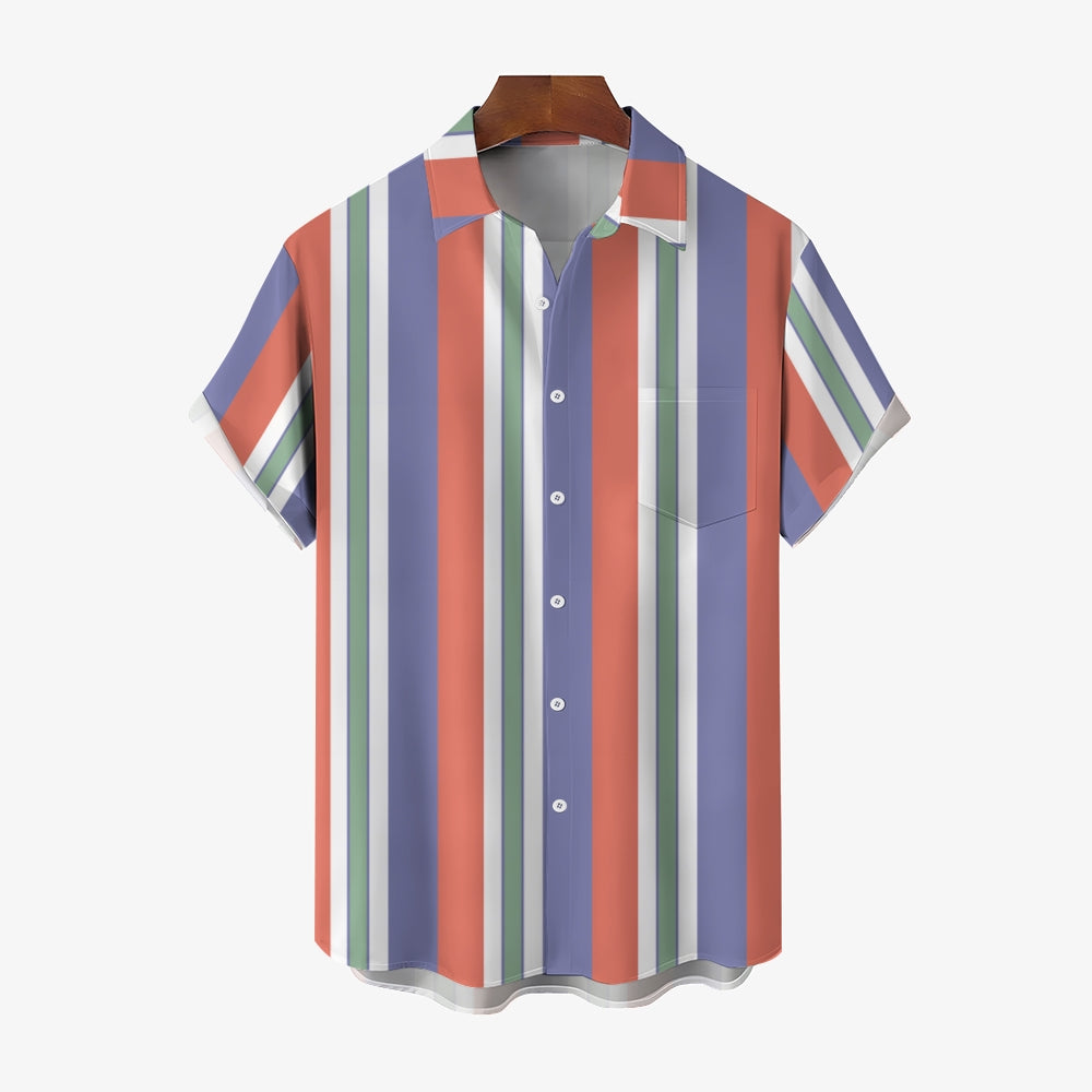 Retro Classic Striped Men's Casual Short Sleeve Shirt 2402000116