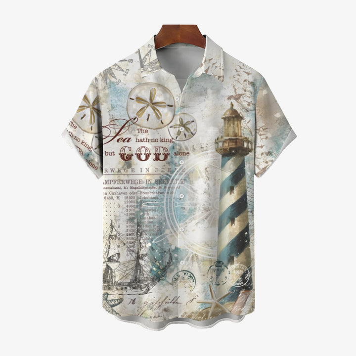 Nautical Lighthouse Casual Short Sleeve Shirt 2403000006
