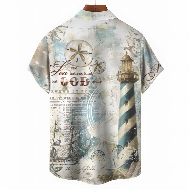 Nautical Lighthouse Casual Short Sleeve Shirt 2403000006