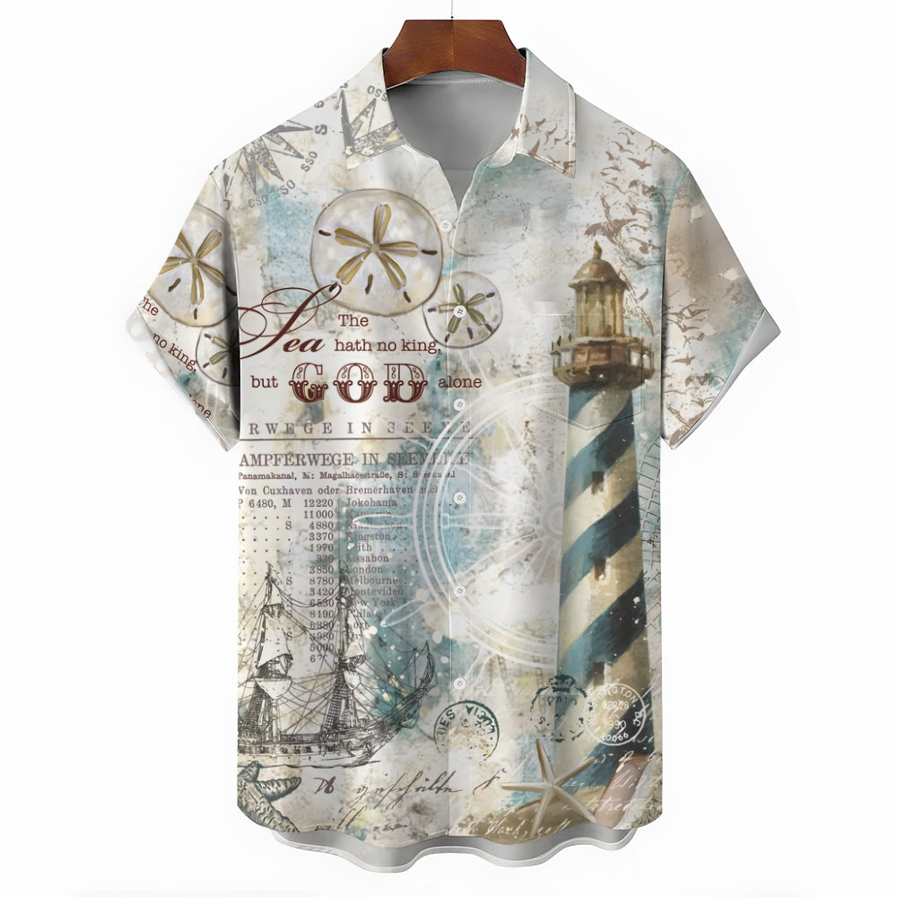 Nautical Lighthouse Casual Short Sleeve Shirt 2403000006