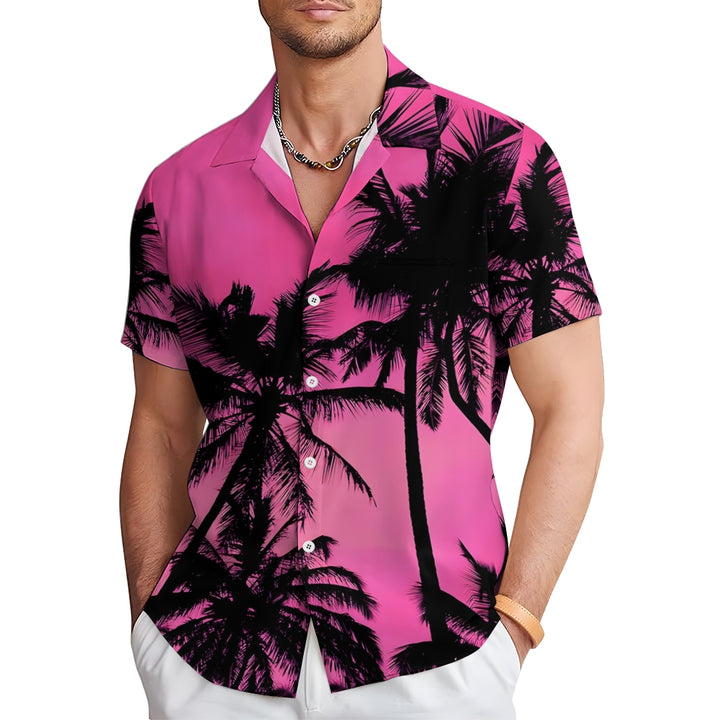 Men's Hawaiian Coconut Tree Shadow Casual Short Sleeve Shirt 2402000332