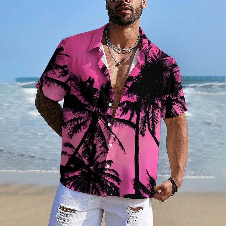 Men's Hawaiian Coconut Tree Shadow Casual Short Sleeve Shirt 2402000332