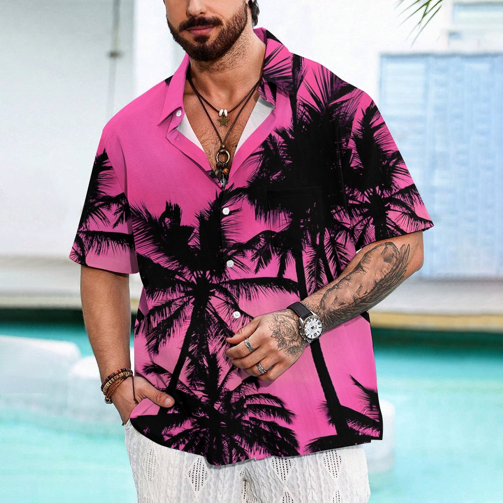 Men's Hawaiian Coconut Tree Shadow Casual Short Sleeve Shirt 2402000332