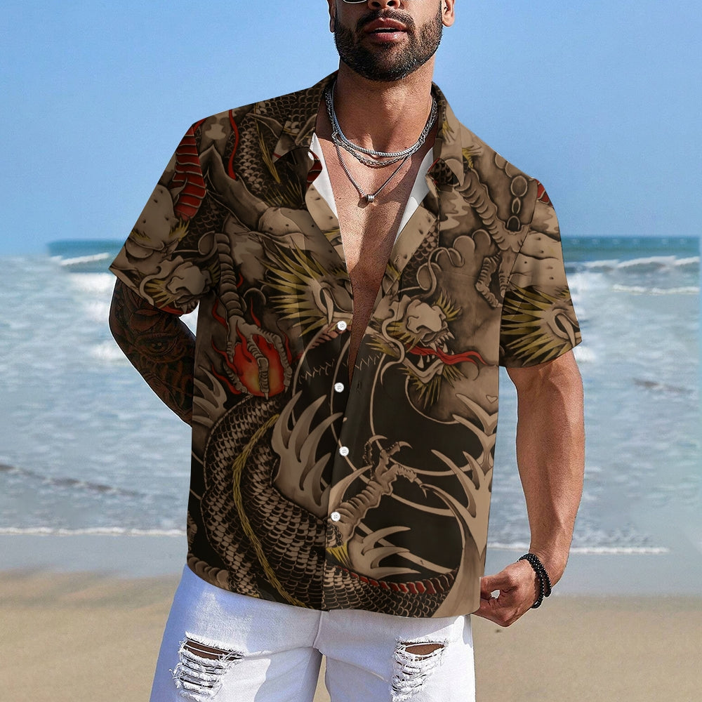 Men's Dragon Casual Short Sleeve Shirt 2401000064