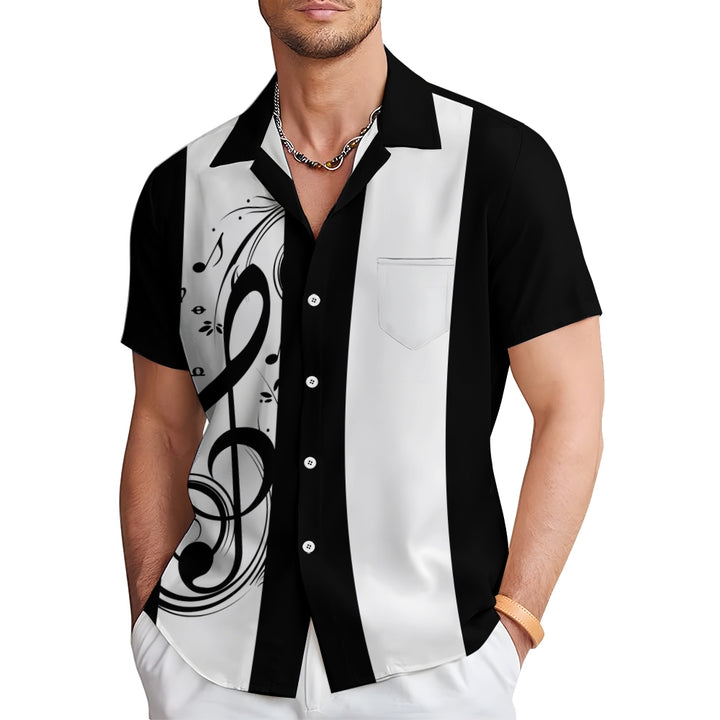 Men's Music Note Casual Bowling Shirt Short Sleeve Shirt 2406000048