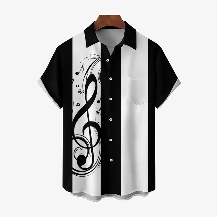 Men's Music Note Casual Bowling Shirt Short Sleeve Shirt 2406000048