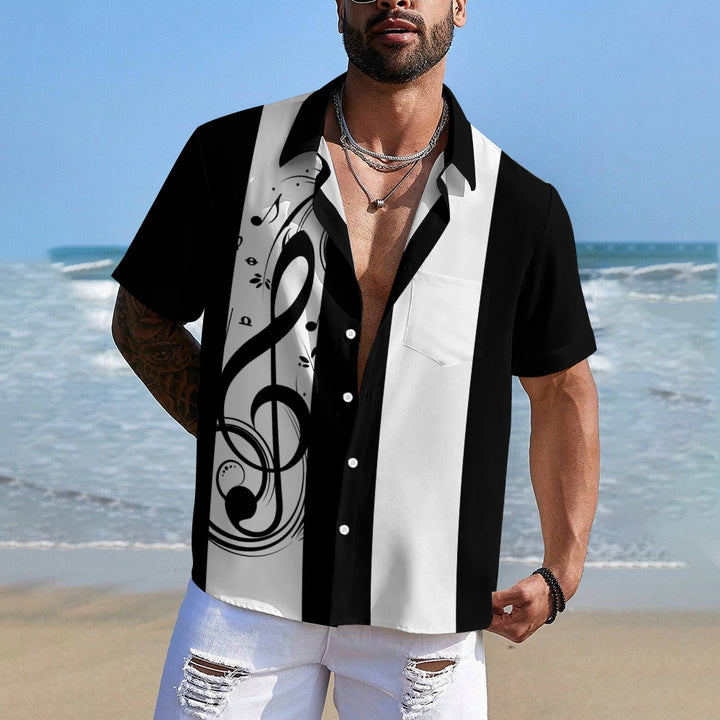 Men's Music Note Casual Bowling Shirt Short Sleeve Shirt 2406000048