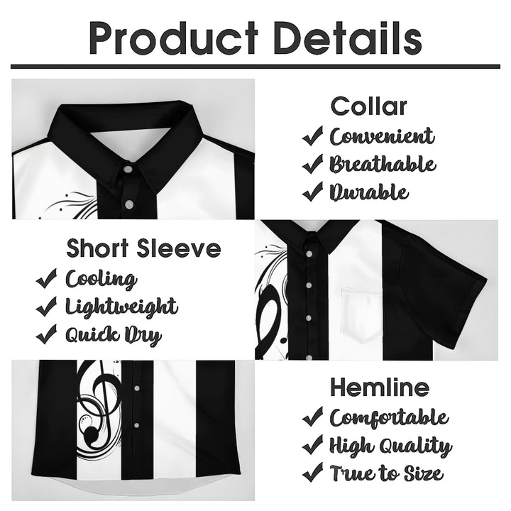 Men's Music Note Casual Bowling Shirt Short Sleeve Shirt 2406000048