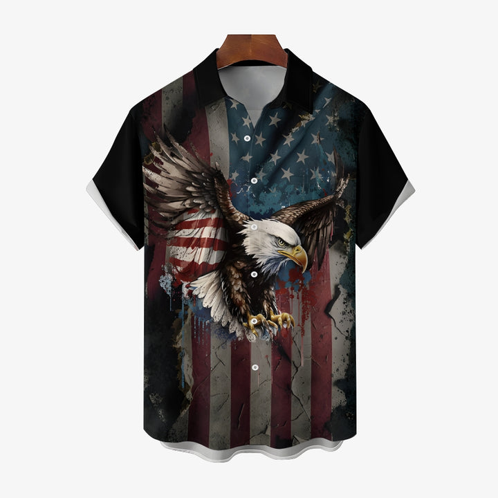 Vintage Independence Day 4th Of July Flying Eagle And American Flag Print Shirt 2406000084