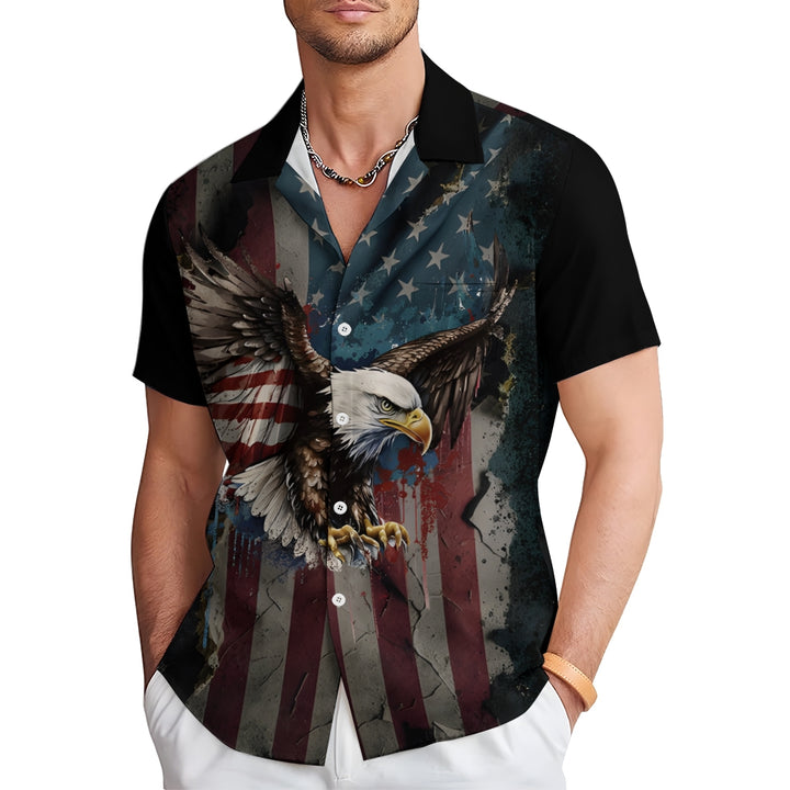 Vintage Independence Day 4th Of July Flying Eagle And American Flag Print Shirt 2406000084