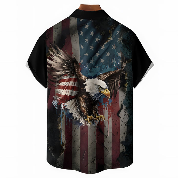 Vintage Independence Day 4th Of July Flying Eagle And American Flag Print Shirt 2406000084