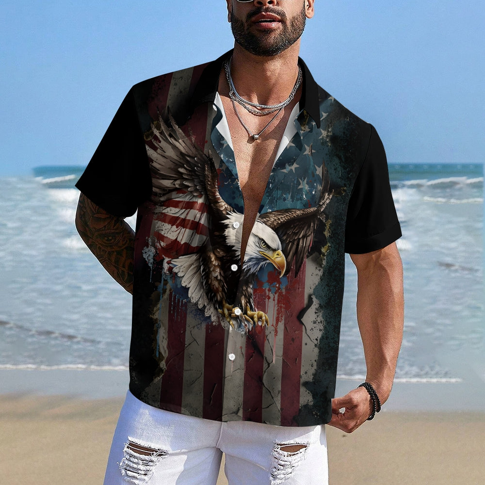 Vintage Independence Day 4th Of July Flying Eagle And American Flag Print Shirt 2406000084