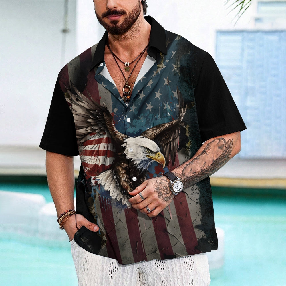 Vintage Independence Day 4th Of July Flying Eagle And American Flag Print Shirt 2406000084