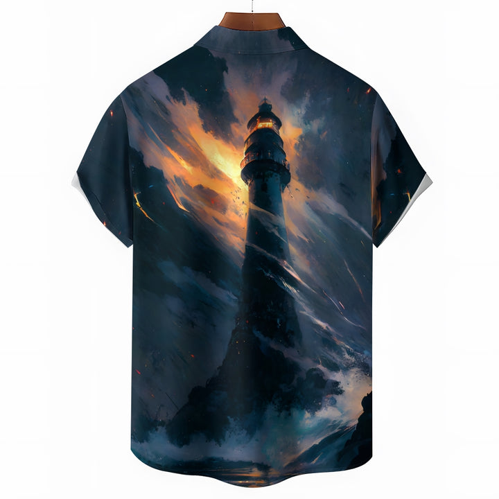Men's Lighthouse At Dusk Graphic Print Shirt 2406000085
