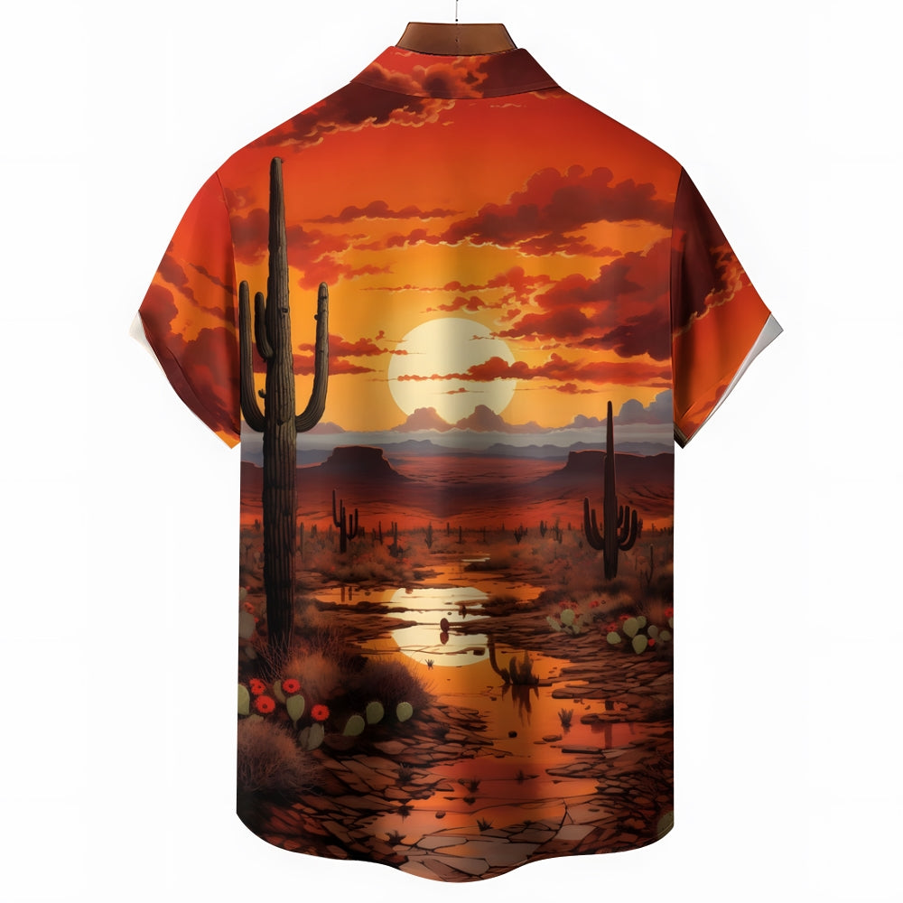 Men's Gobi Desert Cactus Landscape Casual Short Sleeve Shirt 2401000399