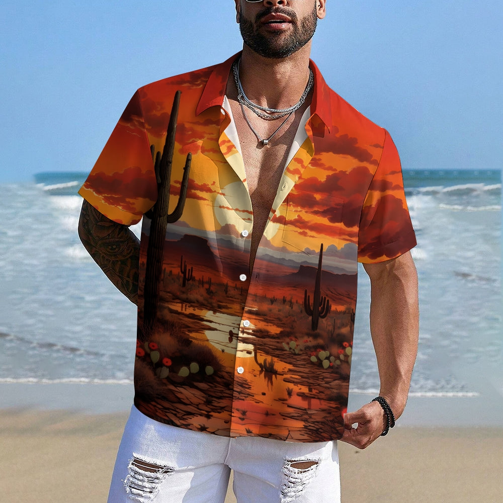 Men's Gobi Desert Cactus Landscape Casual Short Sleeve Shirt 2401000399