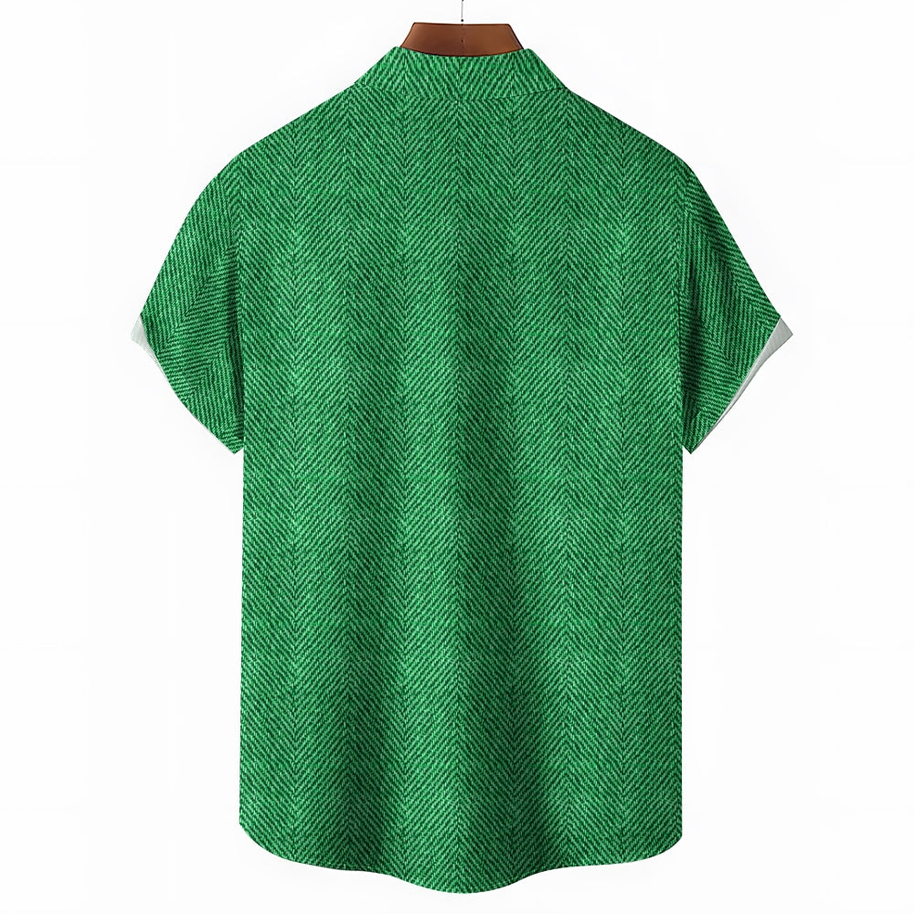 Vintage Textured Coconut Tree Print Large Bamboo Linen Short Sleeve Shirt 2406000091