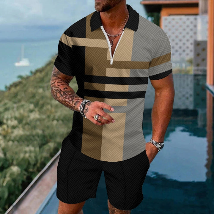 Men's casual geometric print short sleeve polo Suit 2406000117