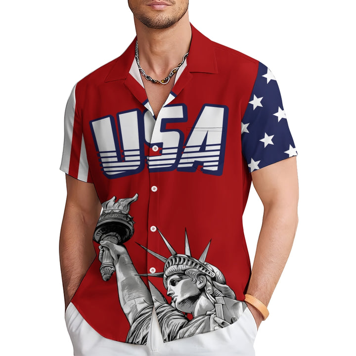 Men's Independence Day Flag Pattern Print Shirt 2406000118