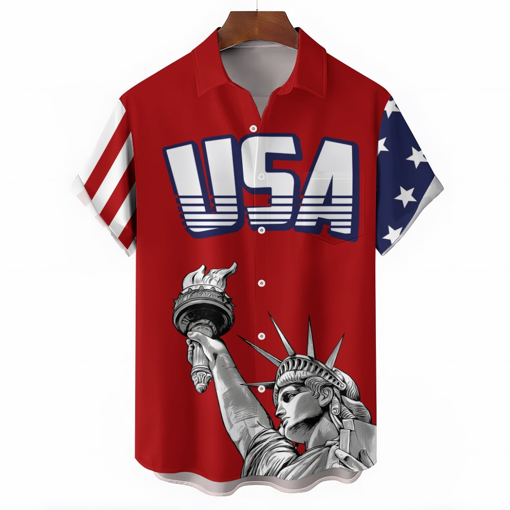 Men's Independence Day Flag Pattern Print Shirt 2406000118