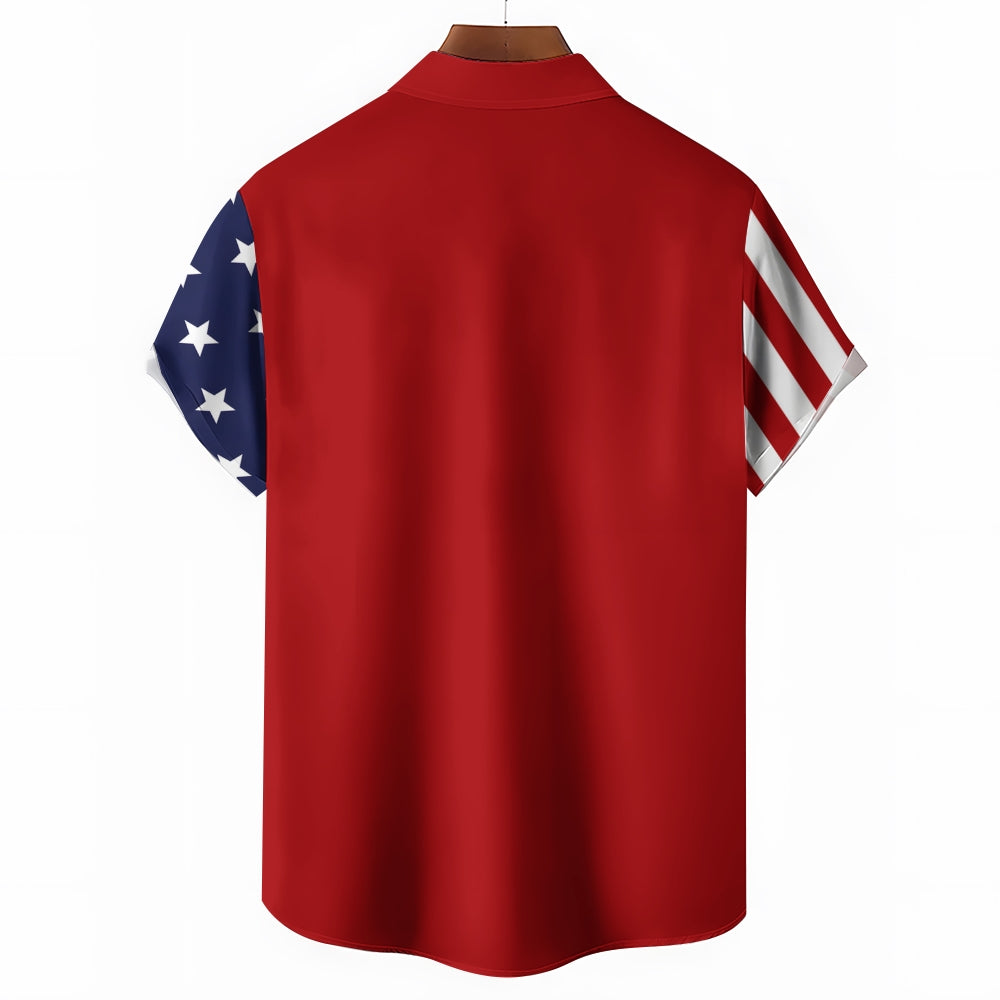 Men's Independence Day Flag Pattern Print Shirt 2406000118