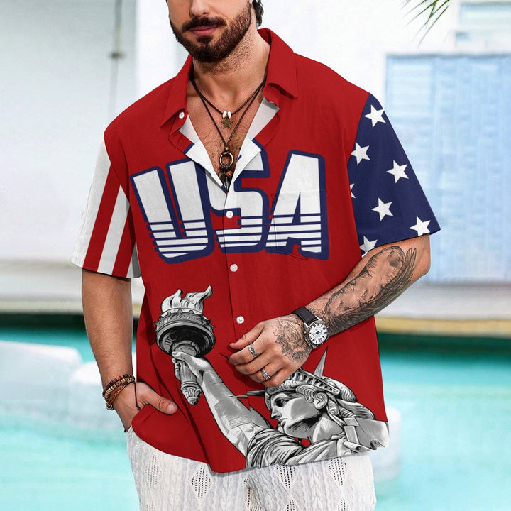 Men's Independence Day Flag Pattern Print Shirt 2406000118