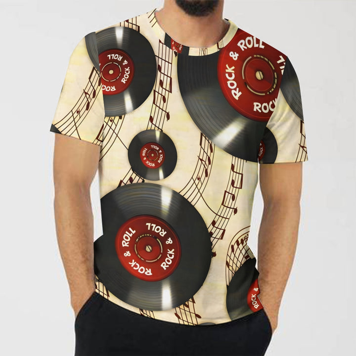 Men's Vinyl Record Round Neck Casual T-Shirt 2403000843