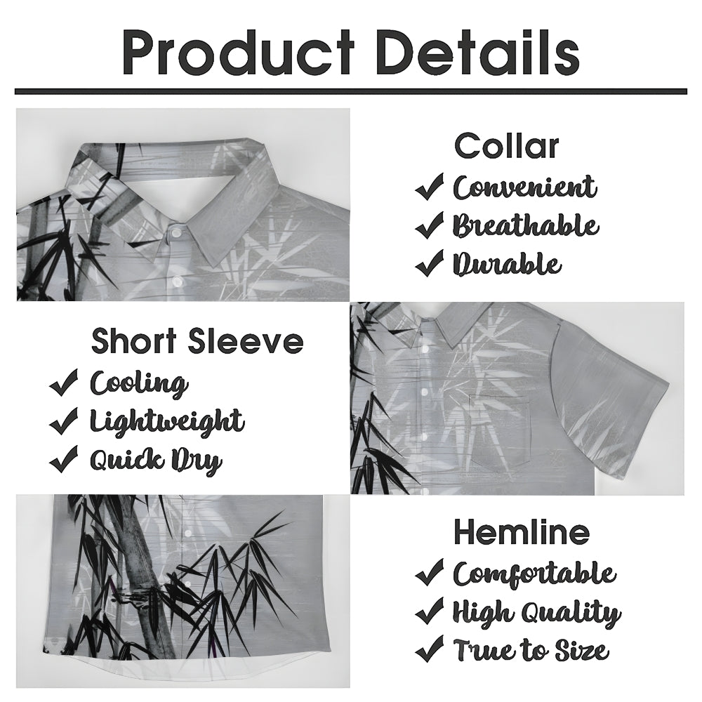 Men's Gray Bamboo Chest Pocket Casual Short Sleeve Shirt 2402000286