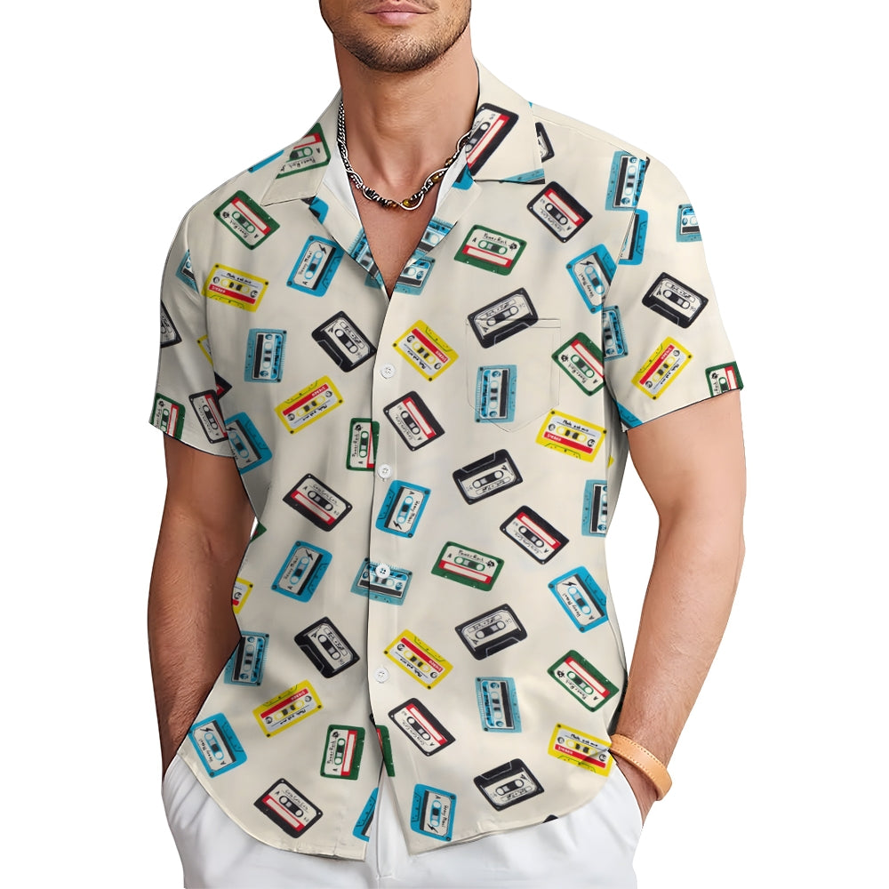 Men's Music Tape Print Casual Short Sleeve Shirt 2406000155