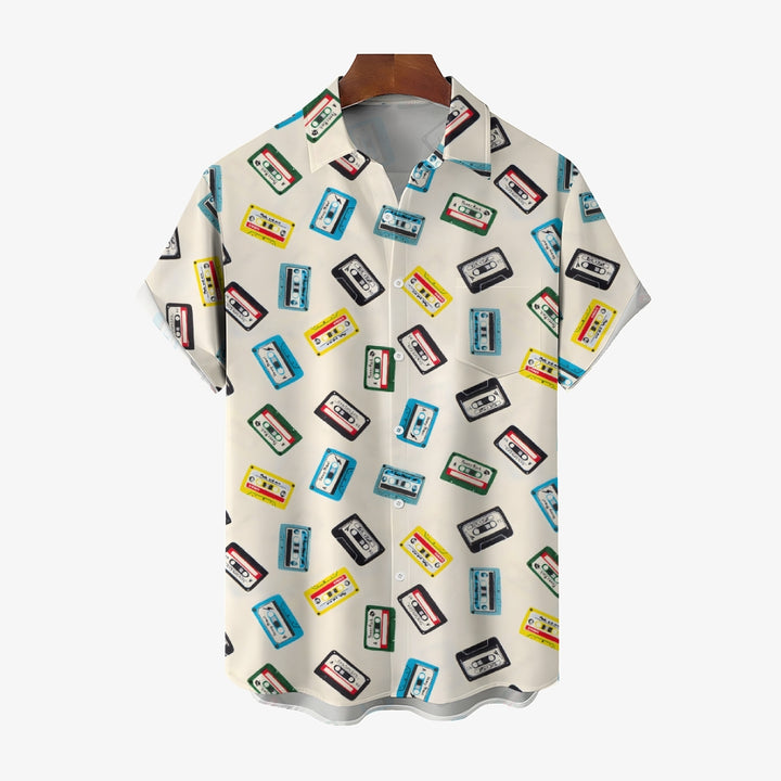 Men's Music Tape Print Casual Short Sleeve Shirt 2406000155